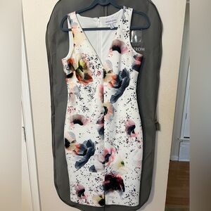 Badgley Mischka White Floral Midi Dress